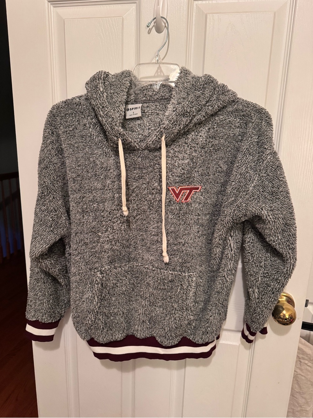 Spirit Gray Plush Hoodie with Maroon VT Accent